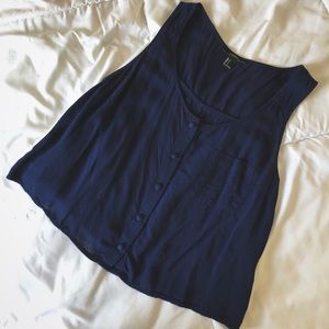 Navy Blue Button-Up Blouse